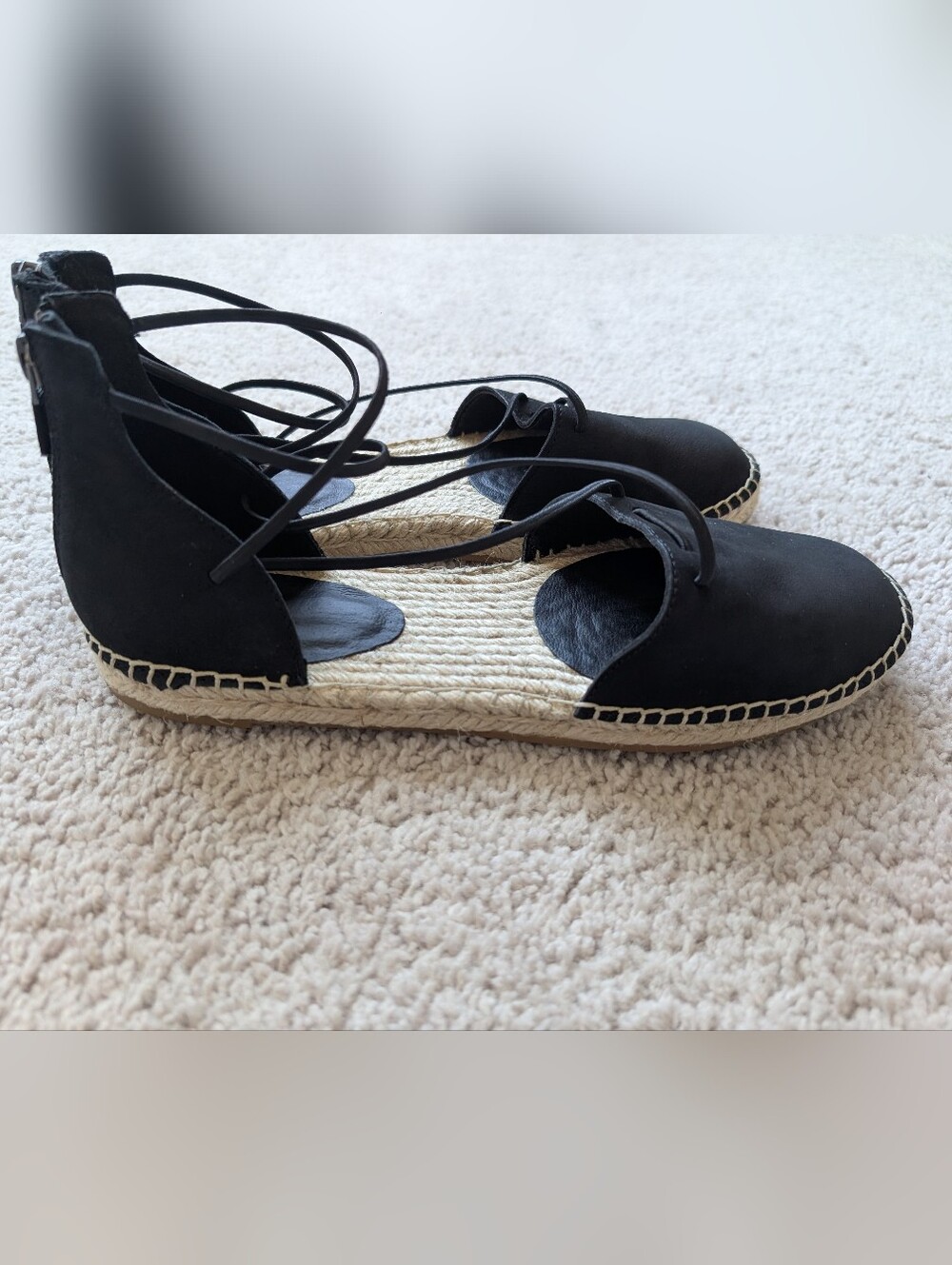 Eileen Fisher Lee D'Orsay Women's 8.5 Espadrille Black Sandals Flat Shoes - Picture 5 of 12